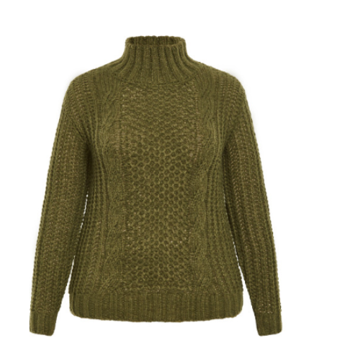 City Chic Fallon Sweater full length sleeves,a relaxed fit and chunk Olive 14/16