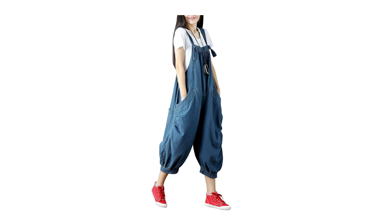Yeokou Women's Loose Baggy Denim Wide Leg Jumpsuit Rompers Overalls, One Size