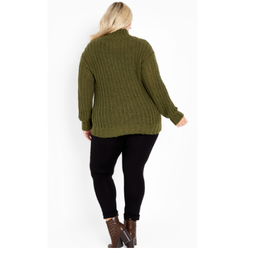 City Chic Fallon Sweater full length sleeves,a relaxed fit and chunk Olive 14/16
