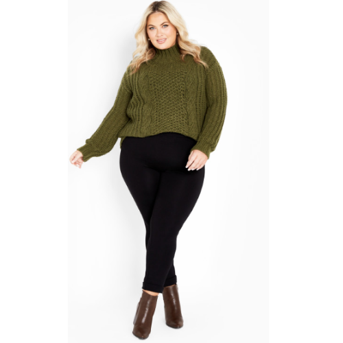City Chic Fallon Sweater full length sleeves,a relaxed fit and chunk Olive 14/16