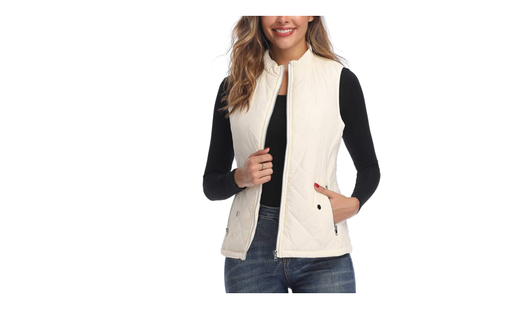 Art3d, Quilted Lightweight Jean Vest for Women White, XL