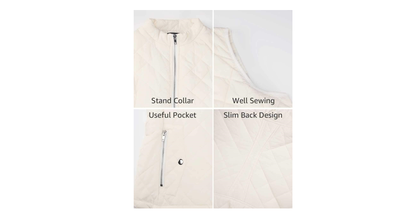 Art3d, Quilted Lightweight Jean Vest for Women White, XL