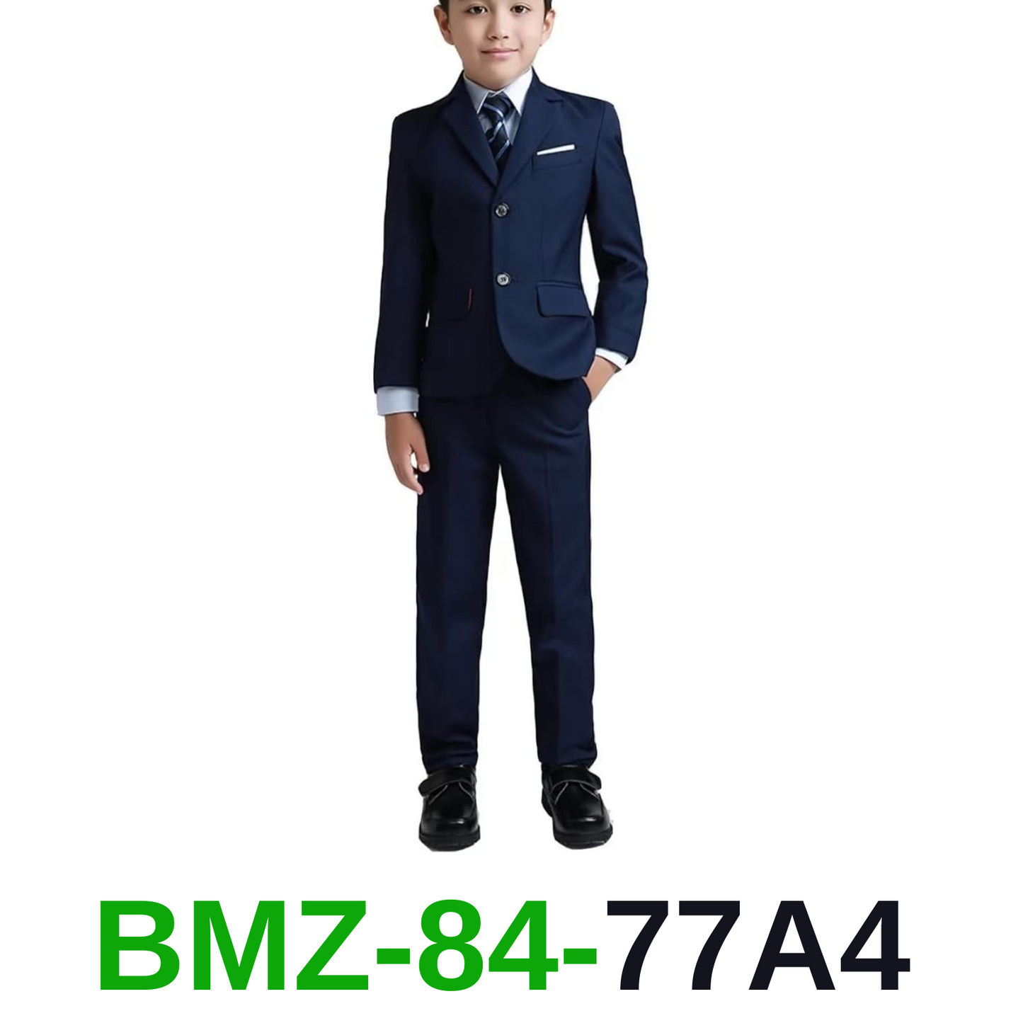 YuanLu Boys Colorful Formal Suits 5 Piece Slim Fit Dresswear Suit, Navy Blue, 7