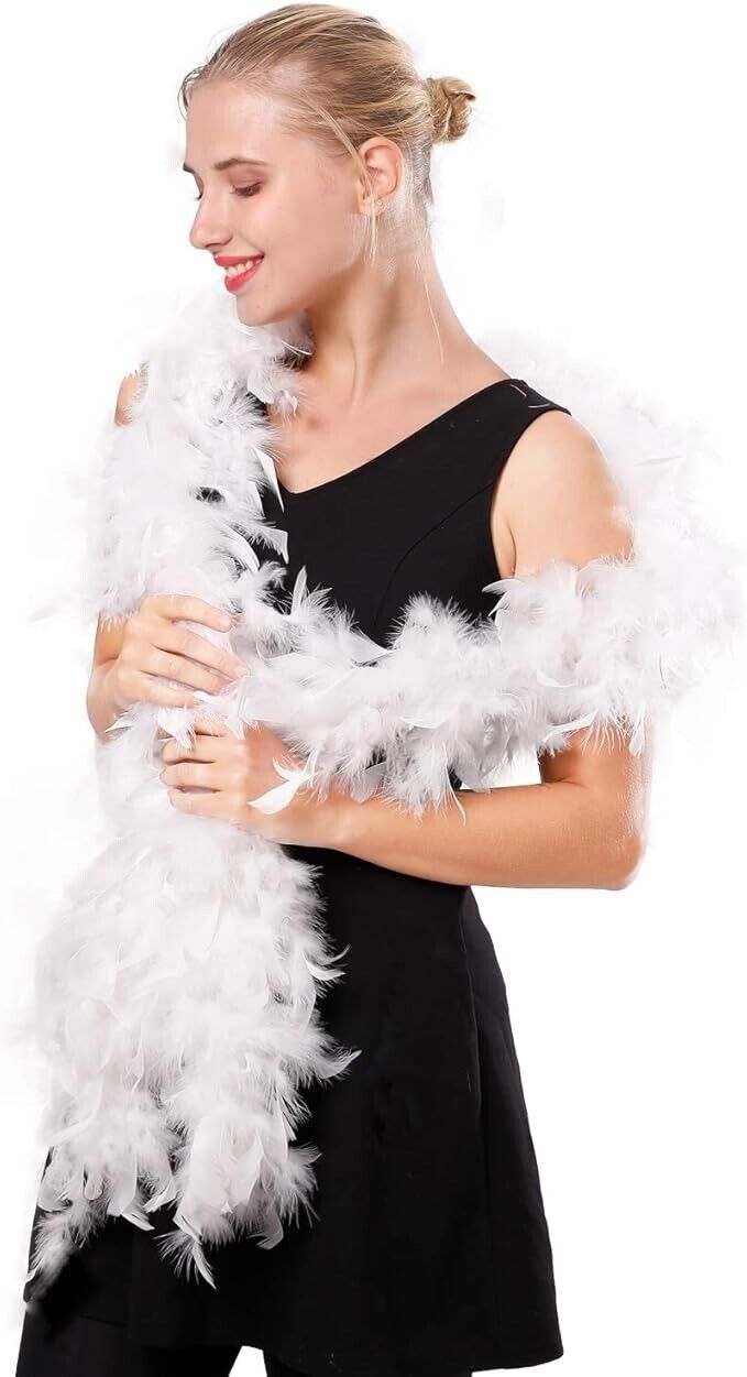 Ws&Wt 2 Yards 60 Grams Turkey Chandelle Feather Boa for Party - White