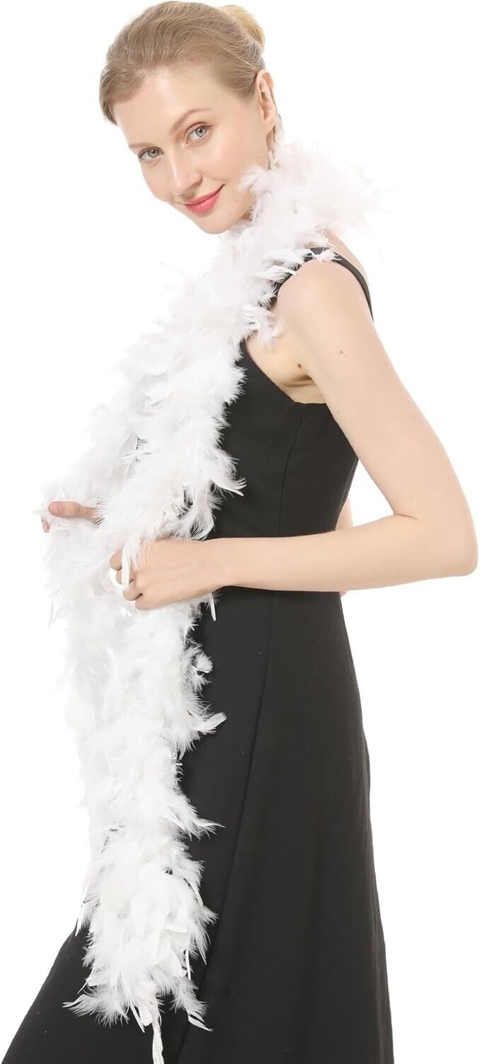Ws&Wt 2 Yards 60 Grams Turkey Chandelle Feather Boa for Party - White