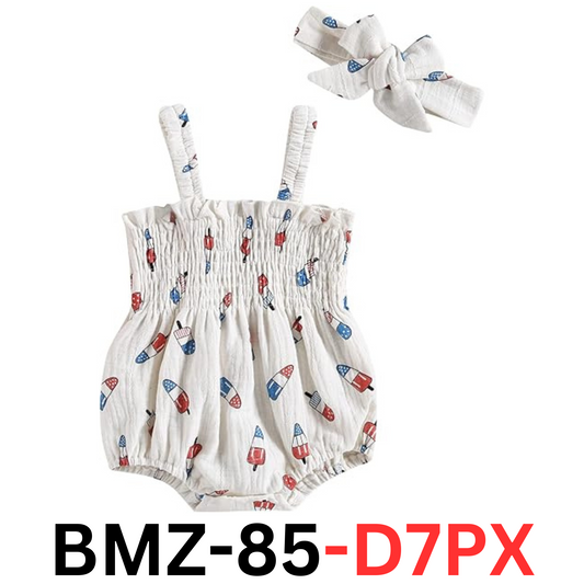 4th of July Infant Girl Romper Flag Star Print Short Sleeve Jumpsuit, 0-3 Months