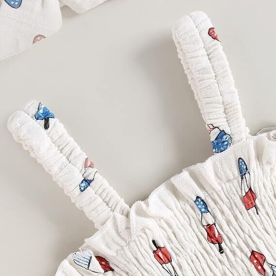 4th of July Infant Girl Romper Flag Star Print Short Sleeve Jumpsuit, 0-3 Months