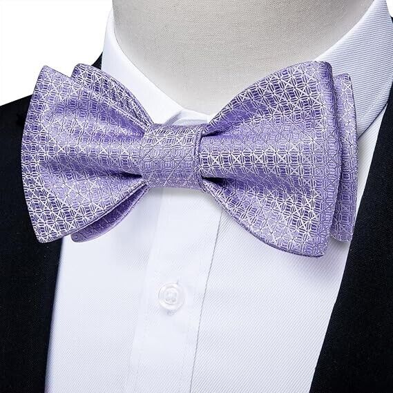 DiBanGu Men's Silk Lilac Bow Tie Set Formal Classic Self Tie Bowtie Set, Lilac