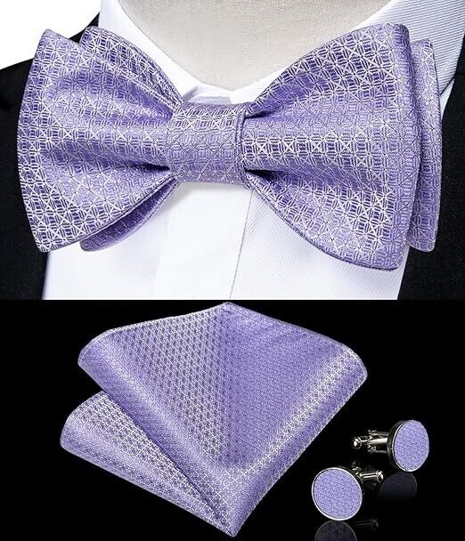 DiBanGu Men's Silk Lilac Bow Tie Set Formal Classic Self Tie Bowtie Set, Lilac