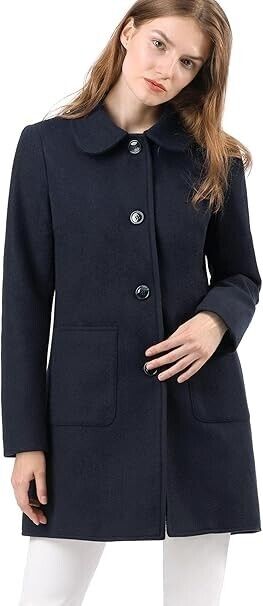 Allegra K Women's Winter Single Breasted Peter Pan Collar Outwear Trench Coat, L