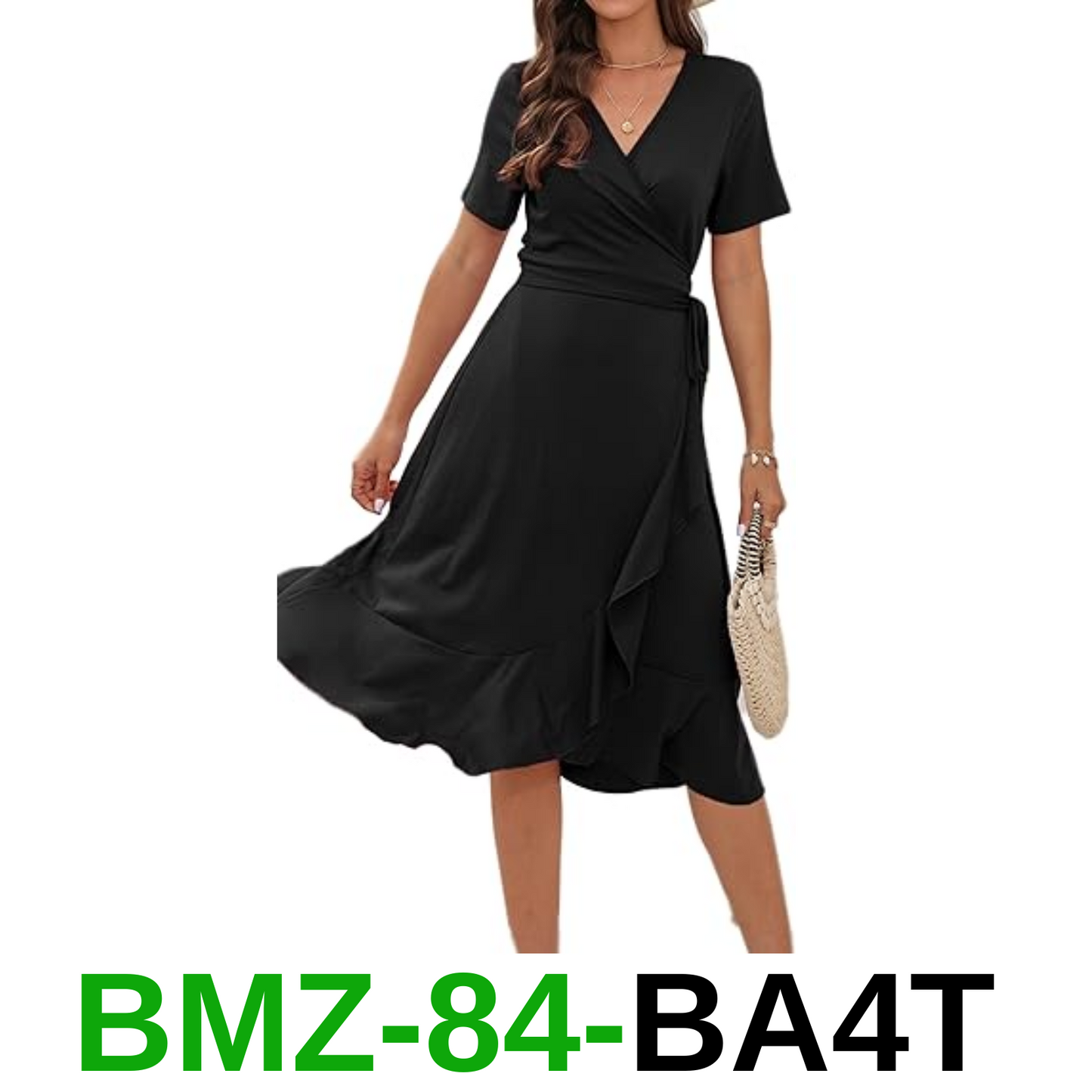 WINDMILL Women V-Neck Wrap Dress Short Sleeve Tie Waist Midi Flowy Beach, XL