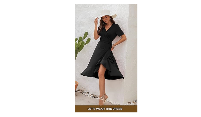WINDMILL Women V-Neck Wrap Dress Short Sleeve Tie Waist Midi Flowy Beach, XL