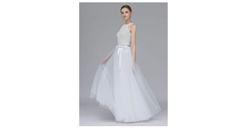 EllieHouse A Line Long Maxi Bridesmaid Tulle Skirt for Wedding Evening Party, M