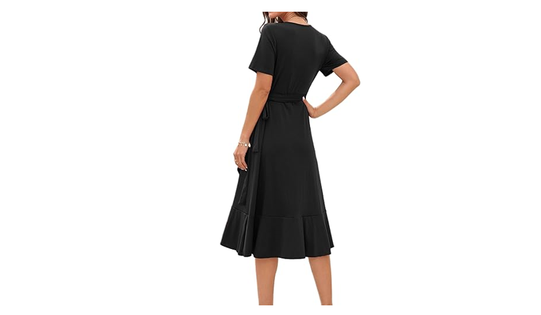 WINDMILL Women V-Neck Wrap Dress Short Sleeve Tie Waist Midi Flowy Beach, XL
