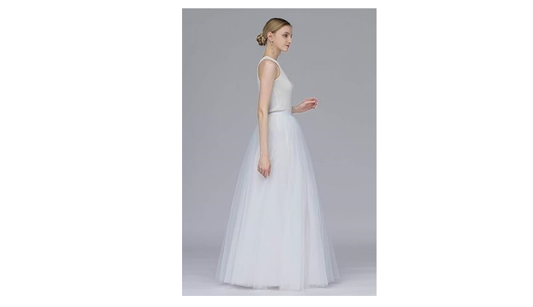 EllieHouse A Line Long Maxi Bridesmaid Tulle Skirt for Wedding Evening Party, M
