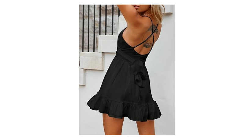 Dokotoo Spaghetti Strap Dresses for Women Backless Scoop Neck Bowknot, S