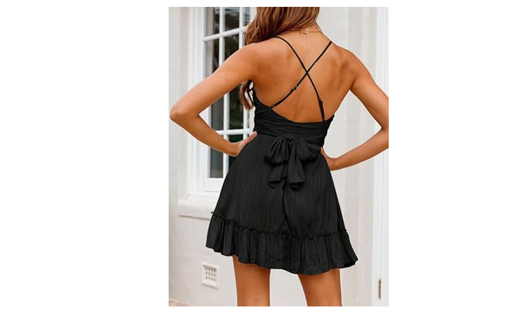 Dokotoo Spaghetti Strap Dresses for Women Backless Scoop Neck Bowknot, S