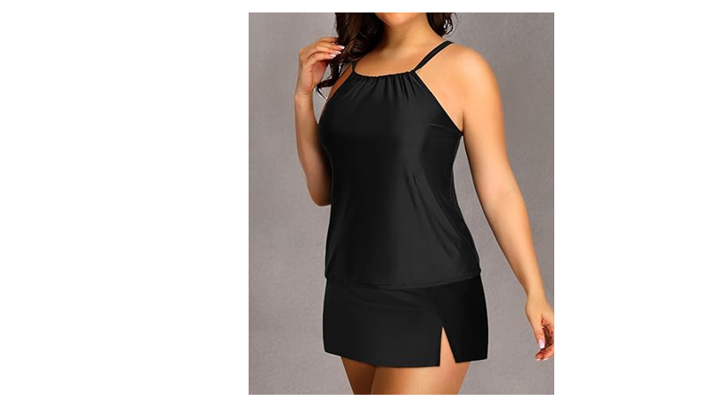 Yonique Women Two Piece Plus Size Tankini with Skirt Tummy Control, 16Plus