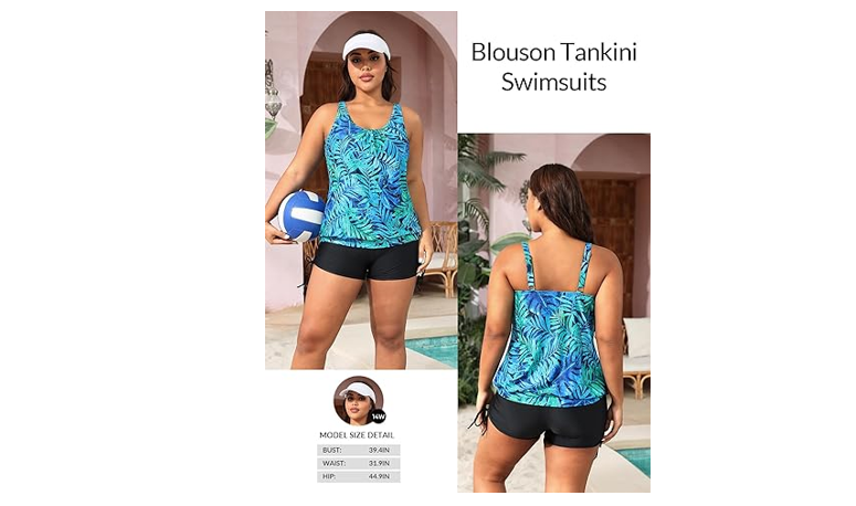 Yonique Blouson Tankini Swimsuits for Women Two Piece Bathing Suits Tops, M