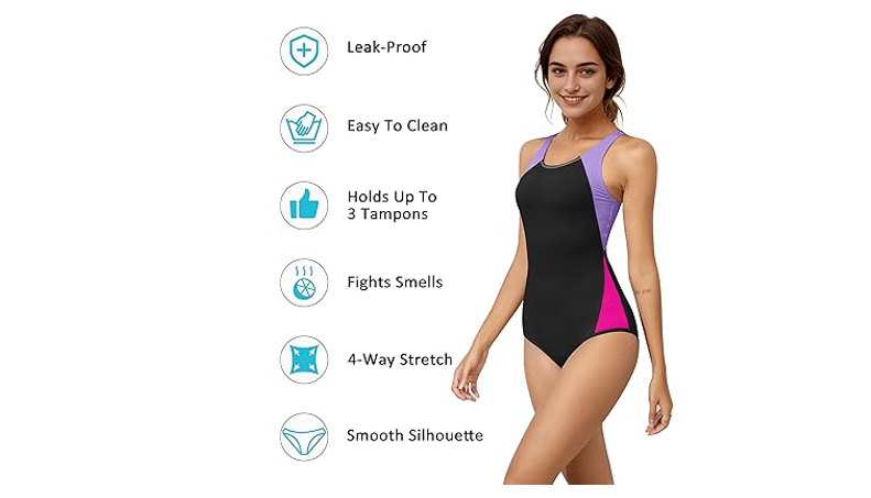 Beautikini Period Swimwear One Piece Leakproof Menstrual Swimsuit Women's, M