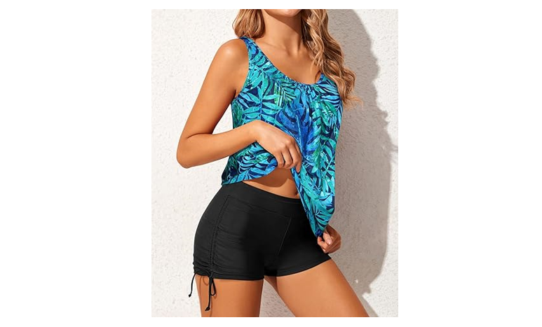Yonique Blouson Tankini Swimsuits for Women Two Piece Bathing Suits Tops, M