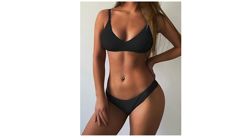 ZAFUL Women's Solid Spaghetti Strap Bralette Bikini Set Two Piece Swimsuit, M