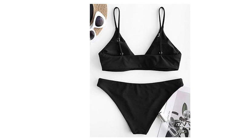 ZAFUL Women's Solid Spaghetti Strap Bralette Bikini Set Two Piece Swimsuit, M
