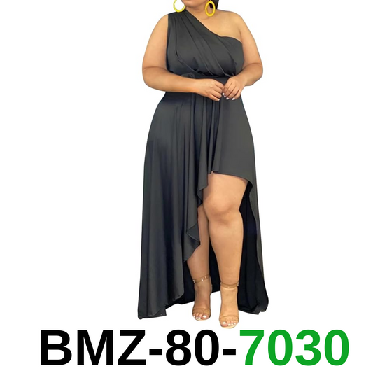 Ekaliy Women's Plus Size One Shoulder Dress Sexy High Low Irregular Hem, 3XL