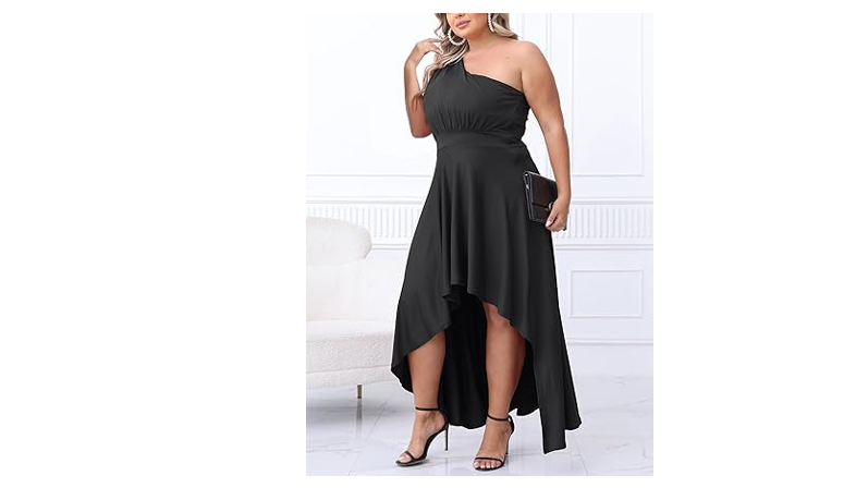 Ekaliy Women's Plus Size One Shoulder Dress Sexy High Low Irregular Hem, 3XL