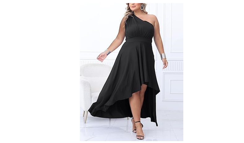 Ekaliy Women's Plus Size One Shoulder Dress Sexy High Low Irregular Hem, 3XL