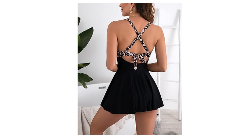 B2prity Women Cutout One Piece Skirt Swimsuit V Neck Wrap Tie Back Swimdress, L