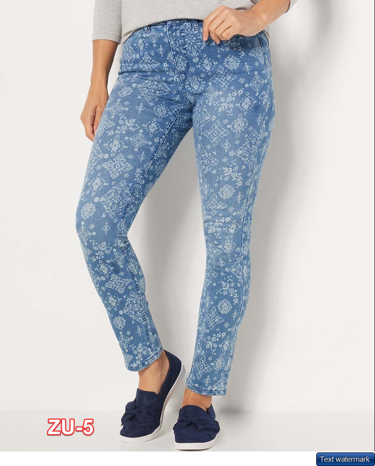 Denim & Co. Women Light Wash Bandana Easy Stretch Slim Straight-Leg Jeans 12P