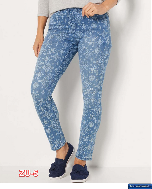 Denim & Co. Women Light Wash Bandana Easy Stretch Slim Straight-Leg Jeans 12P