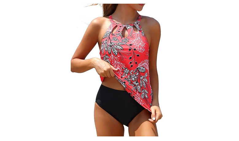 Yonique Two Piece High Neck Tankini Swimsuits for Women Tummy Control Bathing,XL