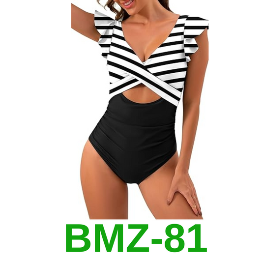 B2prity Women's One Piece Swimsuit Ruffle Cutout Bathing Suits Slimming Tummy, L