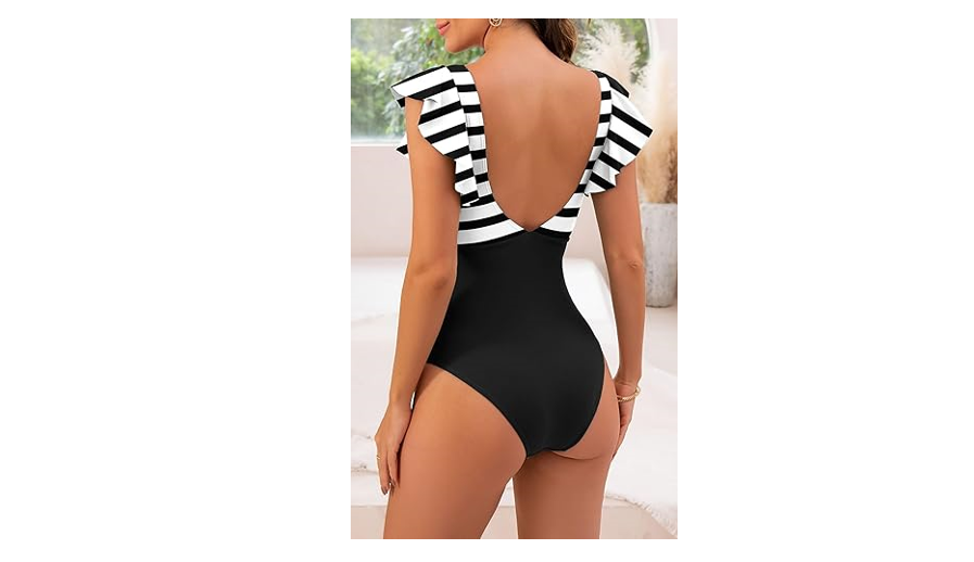 B2prity Women's One Piece Swimsuit Ruffle Cutout Bathing Suits Slimming Tummy, L