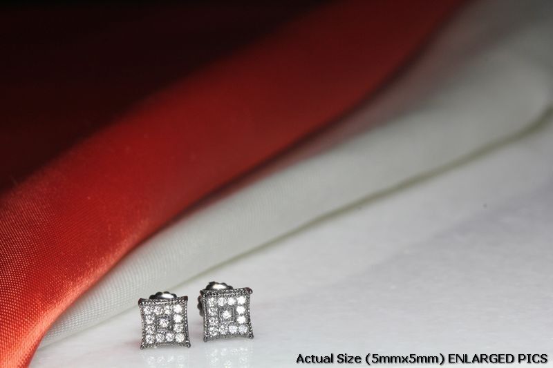 BLACK RHODIUM PLATED STERLING SILVER 925 29 WHITE CZS EACH 5MMX5MM STUD EARRINGS