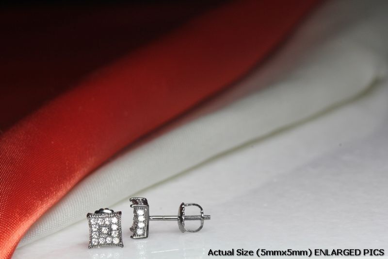 BLACK RHODIUM PLATED STERLING SILVER 925 29 WHITE CZS EACH 5MMX5MM STUD EARRINGS