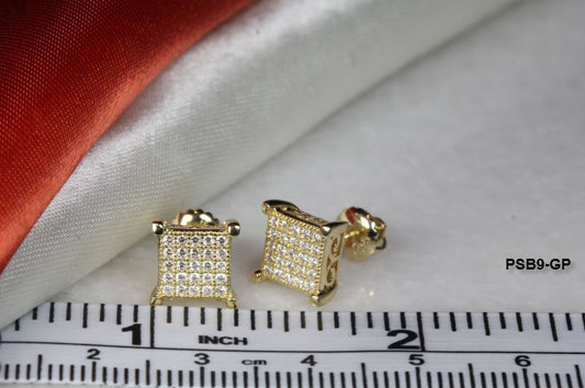 7MMX7MM STUD EARRINGS YELLOW GOLD PLATED STERLING SILVER 925 25 CLEAR CZS EACH