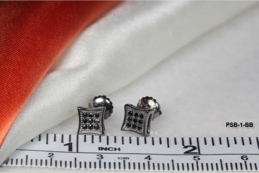 9 CUBIC ZIRCONIA STONES BLACK ON BLACK STERLING SILVER PAVE STUD EARRINGS
