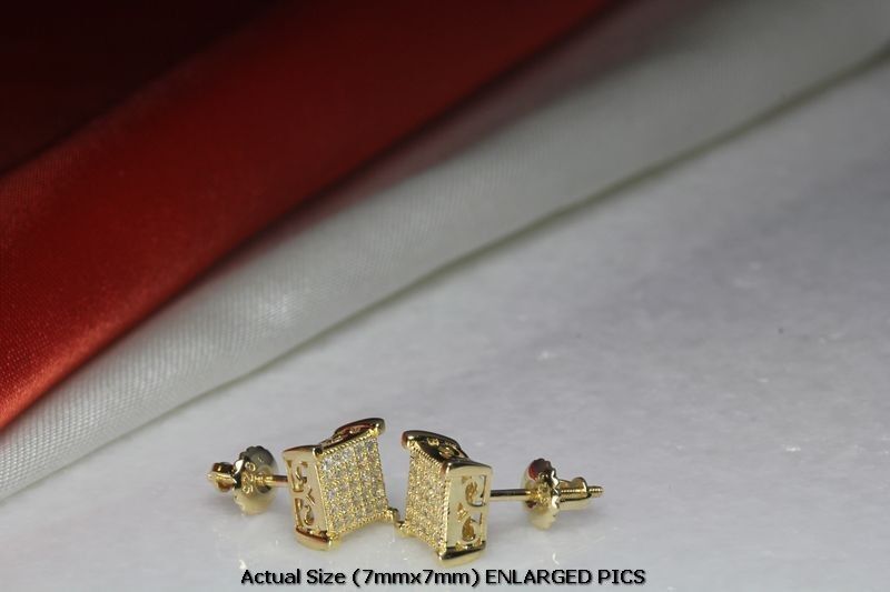 7MMX7MM STUD EARRINGS YELLOW GOLD PLATED STERLING SILVER 925 25 CLEAR CZS EACH