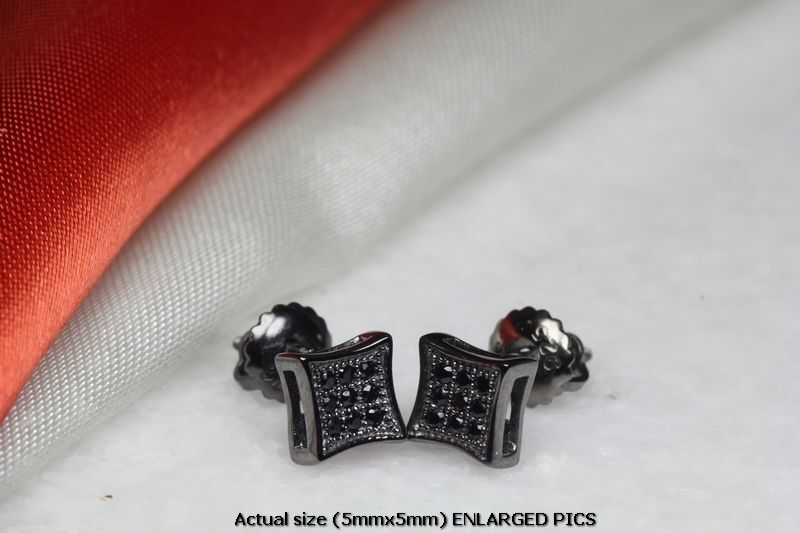 9 CUBIC ZIRCONIA STONES BLACK ON BLACK STERLING SILVER PAVE STUD EARRINGS