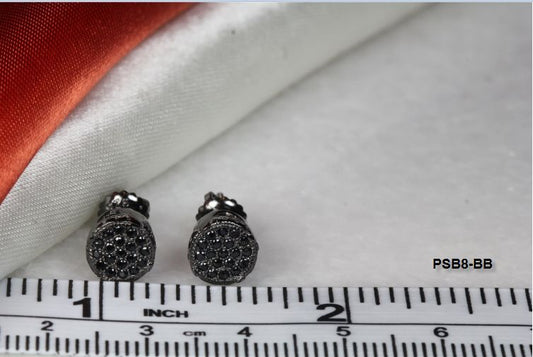 BLACK RHODIUM PLATED STERLING SILVER 925 31 BLACK CZS EACH 7MM RND STUD EARRINGS