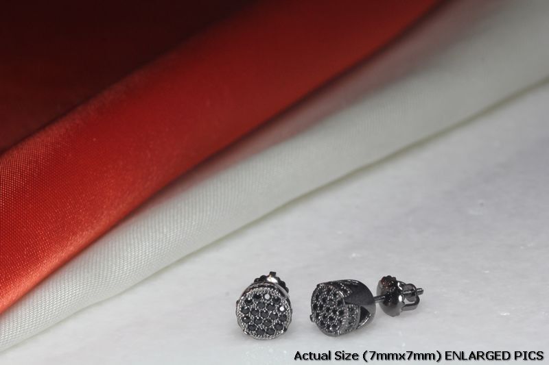 BLACK RHODIUM PLATED STERLING SILVER 925 31 BLACK CZS EACH 7MM RND STUD EARRINGS