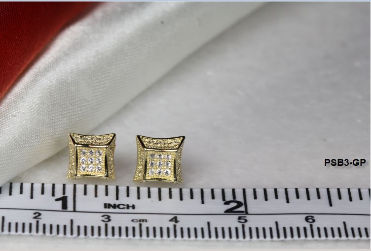 45 CLEAR CZ STONES BRAND NEW GOLD PLATED STERLING SILVER PAVE CZ STUD EARRINGS