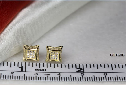45 CLEAR CZ STONES BRAND NEW GOLD PLATED STERLING SILVER PAVE CZ STUD EARRINGS