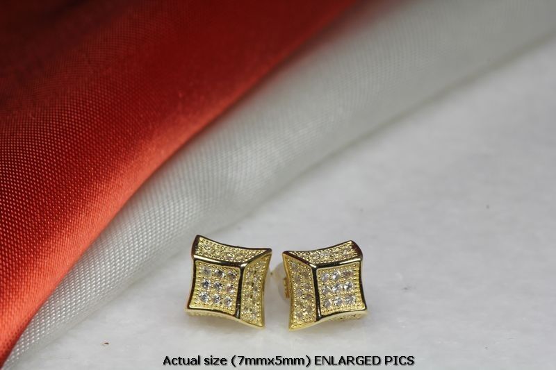 45 CLEAR CZ STONES BRAND NEW GOLD PLATED STERLING SILVER PAVE CZ STUD EARRINGS
