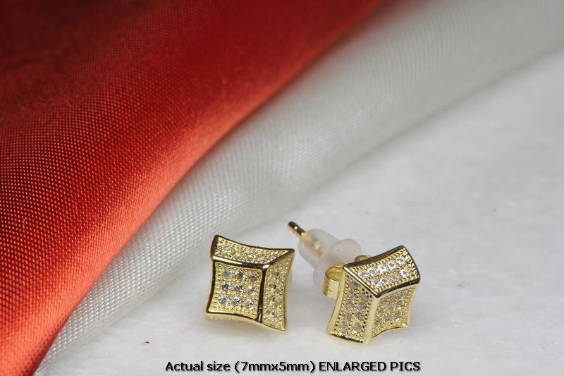 45 CLEAR CZ STONES BRAND NEW GOLD PLATED STERLING SILVER PAVE CZ STUD EARRINGS