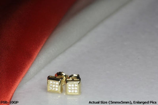 YELLOW GOLD PLATED STERLING SILVER 925 9 CLEAR CZS EACH 5MM SQUARE STUD EARRINGS