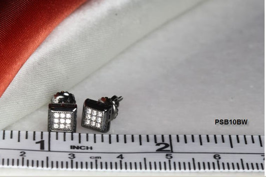 BLACK RHODIUM PLATED STERLING 925 5MM SCREW BACK STUD EARRINGS-9 WHITE CZS EACH